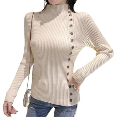Asymmetric Ribbed Turtleneck Women's Sweater: Slim Look with Large Faux Buttons from NSE Imports #1.
